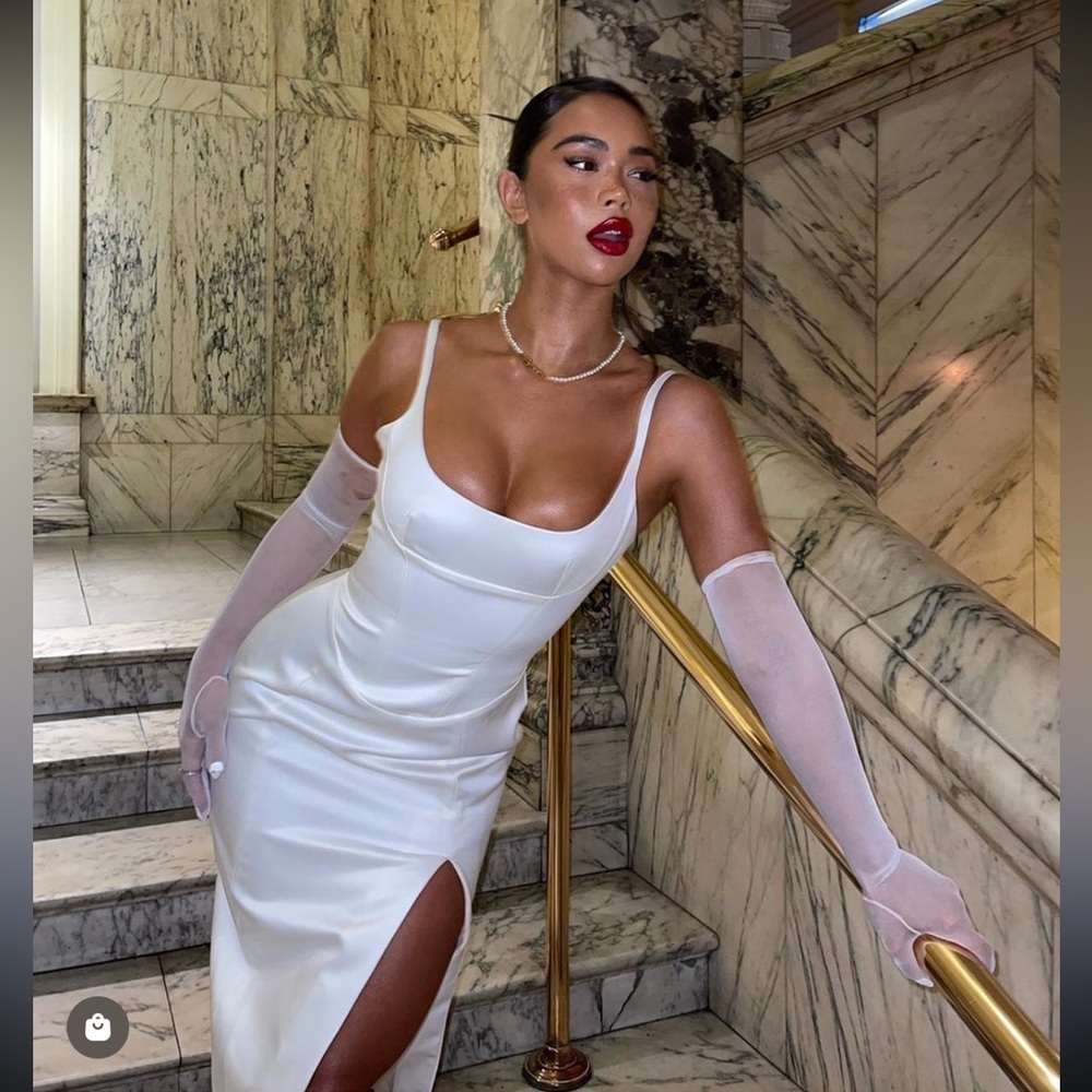 House of CB Casimira Ivory Satin Corset Midi Dress